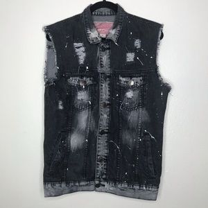 Brooklyn Cloth Black Denim Biker Vest Distressed M